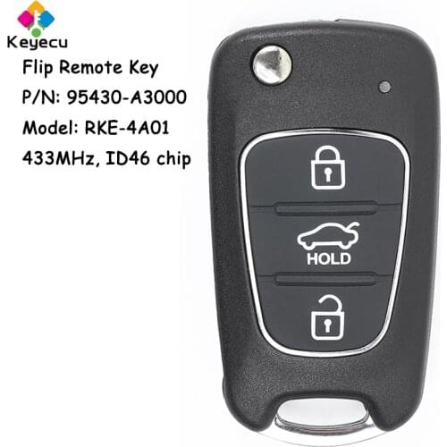 KEYECU Upgraded Flip/ Folding Remote Control Car Key With 3 Button 433MHz ID46 Chip - FOB for Kia Ray P/N: 95430-A3000 RKE-4A01