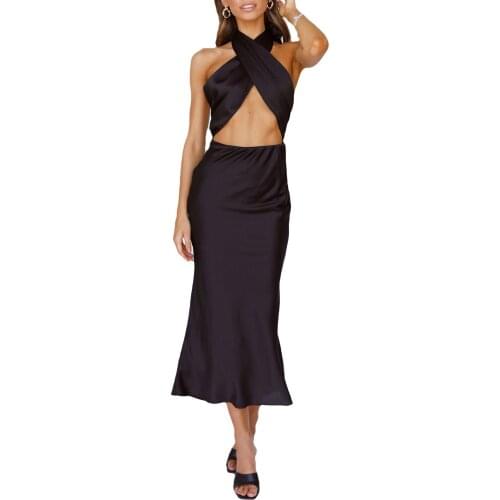 Sexy Women Dress Sleeveless Polyester Off Shoulder Wrapped Party Slimming Neck-Hanging Pleated Summer Dresses