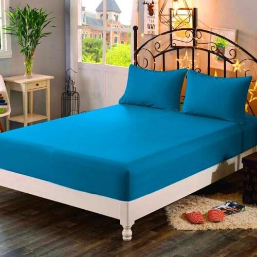 LAGMTA 1pc 100%Polyester Solid Fitted Sheet Mattress Cover Four Corners With Elastic Band Bed Sheet