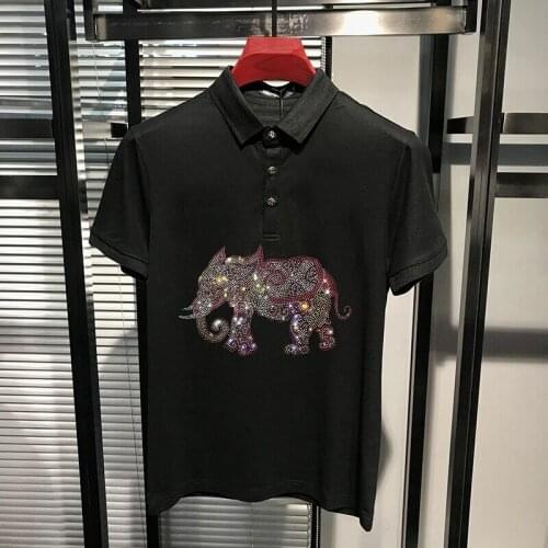 Casual Rock Male Shirt Luxury Shining Rhinestone Asian Size M-5XL Mens Alphabet Polo Lapel Short-Sleeved Tops