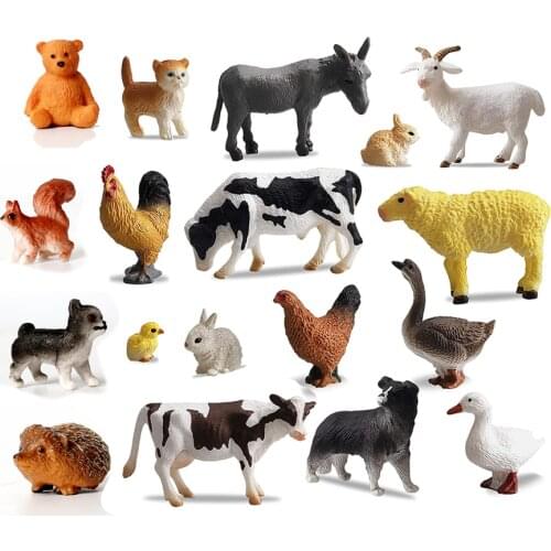 18PCS Realistic Tiny Farm Animal Model Figures Toy, Poultry Action Figure Cock Duck Goose Donkey Rabbit Cake Topper Toy Set