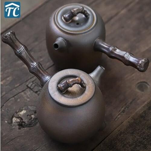 Retro Tea Kettle Ceramic Kung Fu Tea Set Single Pot Tea Maker Stoneware Side Handle Handmade Tea Pot with Filter Side Handle Pot