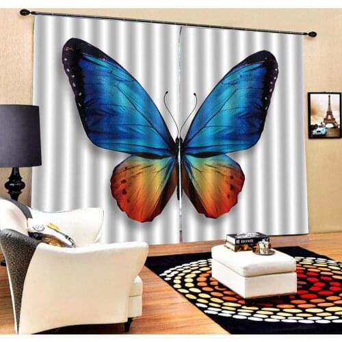 Blue butterfly curtains Luxury Blackout 3D Window Curtains For Living Room Bedroom Customized size