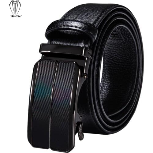 Luxury Black Genuine Leather Mens Belts Metal Automatic Buckles Ratchet Waistband Formal Business Dress Jeans Suit Adjustable