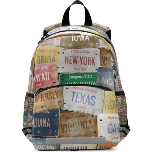 Old Car License Plates Print Backpack Children School Bags Baby Toddler Backpack Anti-Lost Kid Kindergarten Bag Boys Girls Bag