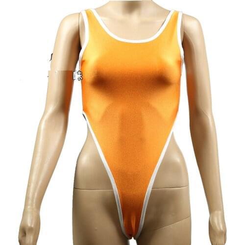 Sexy One Piece Bodysuit Swimwear High Cut Thong Leotard Erotic Narrow Crotch High Fork Lingerie No Chest Pad Fashion Sleepwear