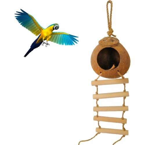 Coconut Shell Hammock Parrot Bird Pet Nest Hanging Ladder Summer Bed Cage Decor