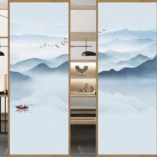 Glass sticker window frosted transparent opaque peep-proof bathroom glue-free shading landscape painting sliding door film