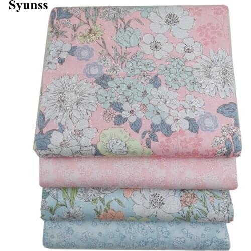 Syunss New Pink Blue Floral Printed Cotton Fabric for Diy Patchwork Quilting Baby Cribs The Cloth Cushions Blanket Sewing Tissus