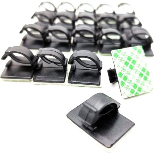 20pcs/lot Cable Clips Self-Adhesive Cord Management Black Wire Holder Organizer Clamp