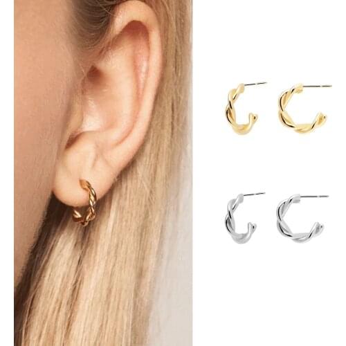 ELESHE Real 925 Sterling Silver with 18K Gold Plated Twist Hoop Earrings for Women European Huggies Fine Jewelry 2021 Wholesale