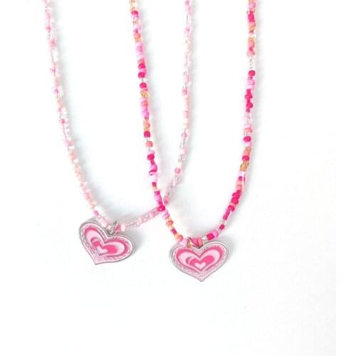 Korean Fashion Sweet Multicolor Peach Heart Shape Pendant Necklaces for Women Girls Gift Jewelry Vintage Pink Beads Chains Party