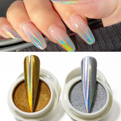 1Box Nail Solid Laser Powder Holographic Gold/Silver Electroplating Titanium Chameleon Powder Colorful Peacock Mirror Powder New
