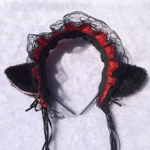 Pet Bud silk hair black cat ear hair hoop cos hairpin lace headdress hairpin maid cos the ear 10pcs