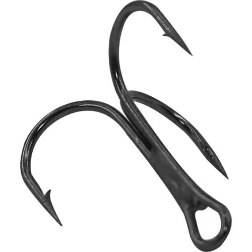 100pcs 35647 Strong Black Fishing Hooks Round Bend Treble Hooks Wide Gap High Carbon Steel Hooks