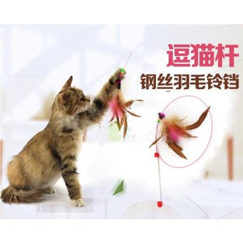 110cm Plastic Metal Wire Feather Cat Catcher Teaser Cat Teaser Wand Toy Sticks Cat Interactive Training Toys Cat Toy Gifts