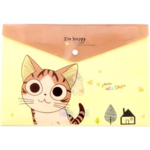Kawaii PVC A4 Cheese Cat File Bag Stationery Bag Korean Style Cute Document Filing Folder Products Office School Supplies 2PCS