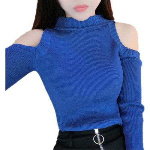 2017 Fashion Sexy Solid Casual Pullovers 2017 Women turtleneck Sweaters Spring Autumn off shoulder Jumpers Knitted Tops ZY3832