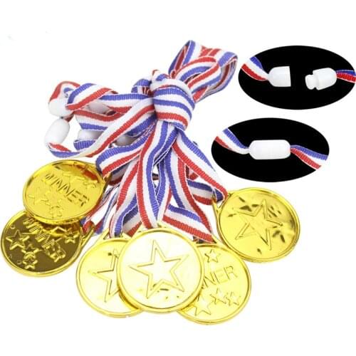 60pcs/set Children Gold Plastic Winners Medals Sports Day Party Bag Prize Awards Toys For Kids Party Fun Supplies High Quality