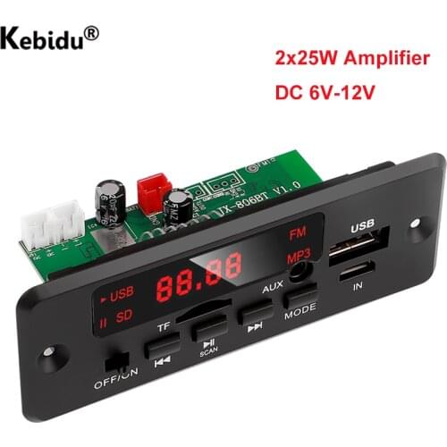 6V-12V 2*25W 50W Amplifier MP3 Player Decoder Board Bluetooth 5.0 Car FM Radio Module Support TF USB AUX 3.5 WMA Player Decoder