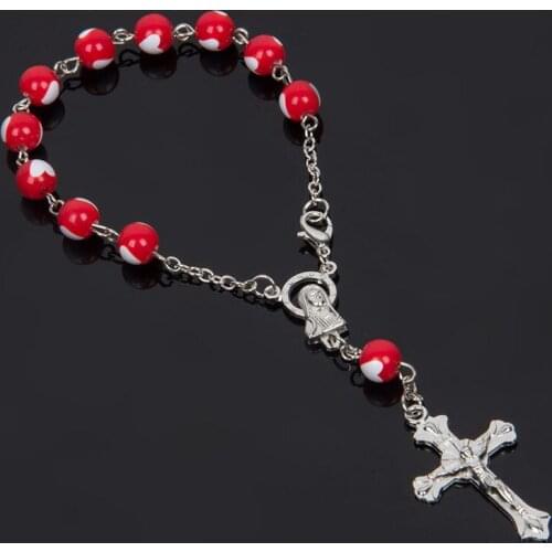 8mm Fluorescent Colors Rosary Bracelet Catholic Rosary Catholic Holy Communion Jesus Crucifix Cross Pendants Bracelet