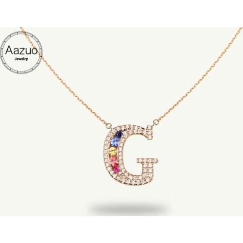 Aazuo 18K Rose Gold Natural Coloured Gemstone Real Diamond Original Rainbow Letter Free Pendent Necklace gifted for Women Au750