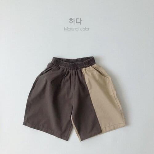 Art color contrast Korean childrens pants summer Japanese color matching 5-point pants washed pants loose
