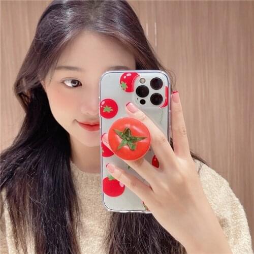 ZUIDID Cute 3D Tomato Fruit Grip Phone Case For iPhone 12 XS MAX 7 XR 11 Pro SE2020 X 8Plus Stand Holder Soft Clear Cover Fundas