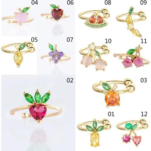 Color Zirconium Earrings Cute Cherry Pineapple Strawberry Orange Peach Tropical Fruit Ear Bone Clip Women Girls Jewelry Ear Clip