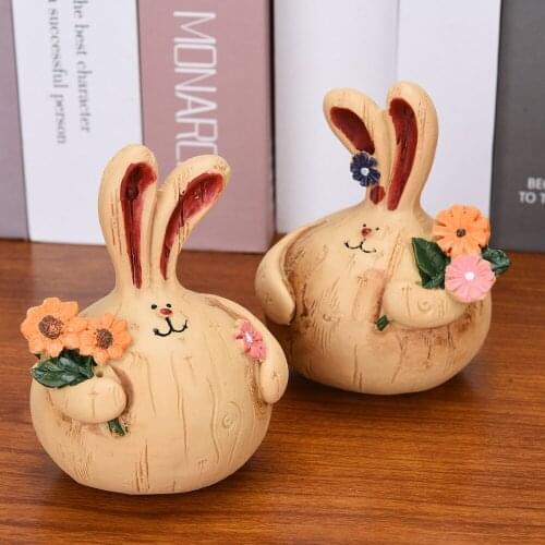 Home Ornaments Decoration Craft Rabbit 2pcs 9x6cm Creative Cute Retro Wood-like Resin
