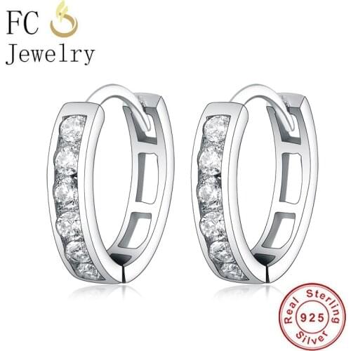 FC Jewelry 925 Sterling Silver Simple Rings Shape Circle Square Hole Zirconia Huggies Hoop Earring For Women Ear Pierces 2020