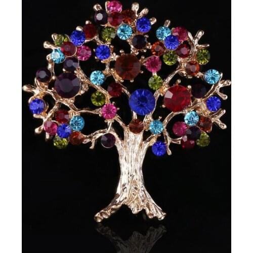 JINGLANG Fashion Colorful Rhinestone Brooches High Quality Living Tree Brooches For Women Decoration Jewelry