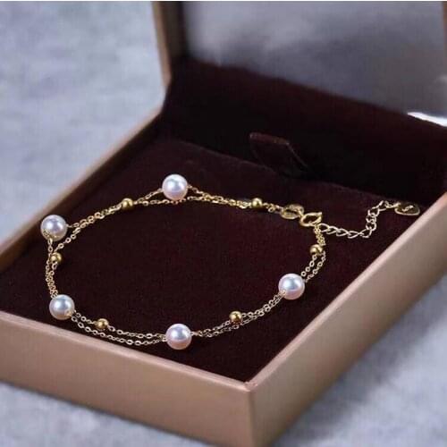 Classic 9-10mm south sea round white pearl bracelet adjustable 14k