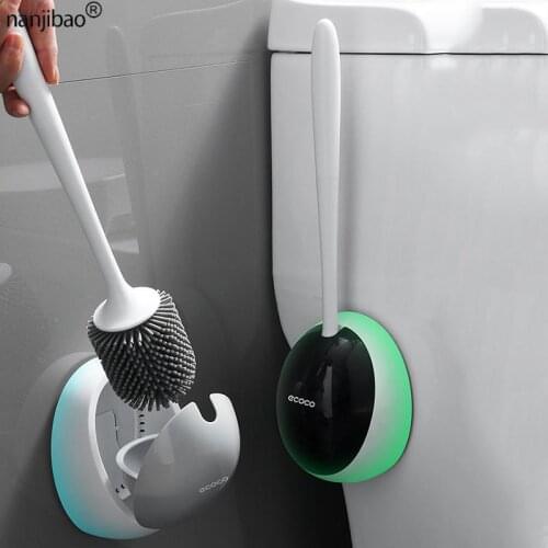 Creative Bathroom Silicone TPR Brush Head Toilet Brush No Dead Corners Household Wall-Mounted Shelf Wash Squat Toilet Brush Set
