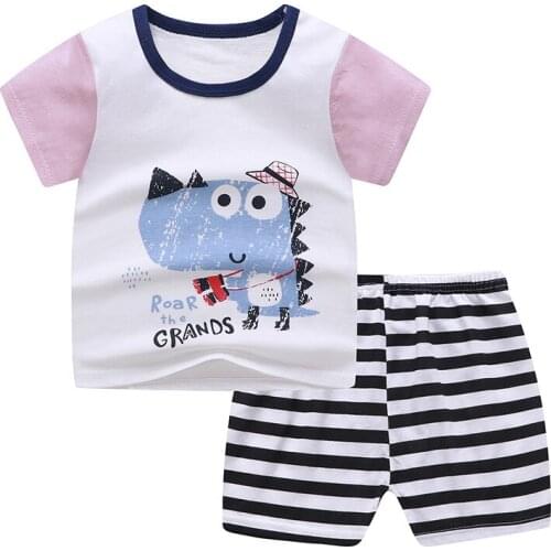 Summer 2pcs Kids T-Shirts Set Toddler Boys Girls Cartoon Dinosaur Print Clothing