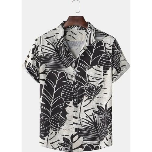 55# Fashion Blouse Mens Shirt Summer Casual Button Turn-down Collar Printed Pockets Short Sleeve Top Blouse Shirts Streetwear
