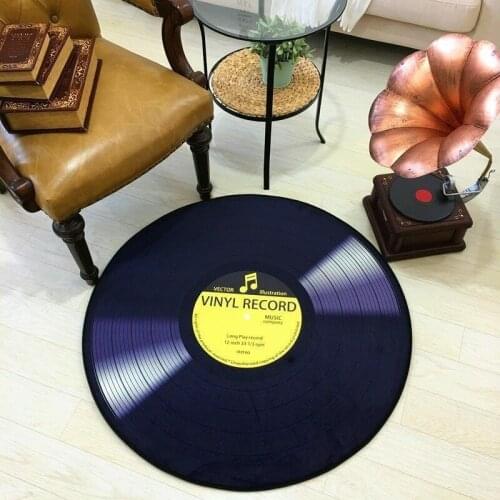 Soft Velvet Fabric Music Record Player Circular Floor Mat Pad Carpet Bedroom Kids Room Home Living Rug Best Gift Music Lovers