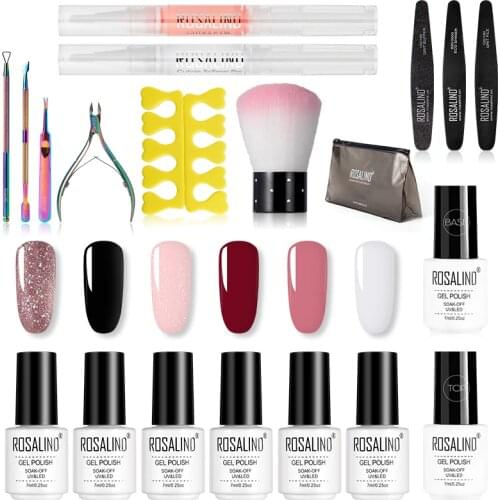 ROSALIND Nail Sets For Manicure nail art Gel Nail Polish Kit UV LED lamp Manicure Extension Soak off Base Top Coat Gel Set