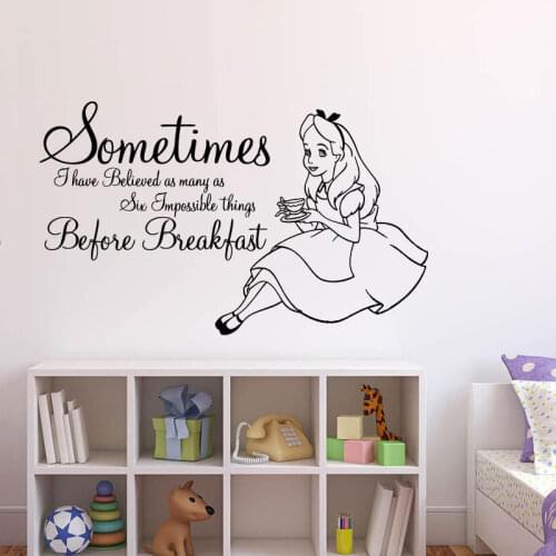 Wall Sticker Decals Alice In Wonderland Cartoon Rabbit Tea Time Cheshire Cat Girl Nursery Bedroom Quotes Vinyl Sticker K549
