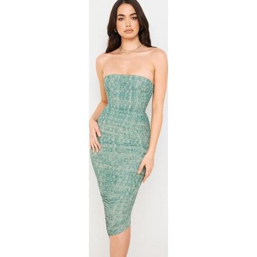 2021 summer new style printed pleated tube top sexy slim slimming hip dress Kylie Jenner fashion celebrity party dress