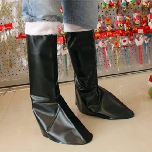 NEW Santa Claus Christmas BLACK Costume BOOTS XMAS Holiday Props Shoes