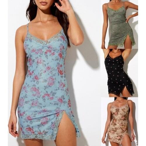 New Sexy Woman Dress Sleeveless V-neck Lace Slip Mini Dresses Club Wear Party Vestidoes Clothes