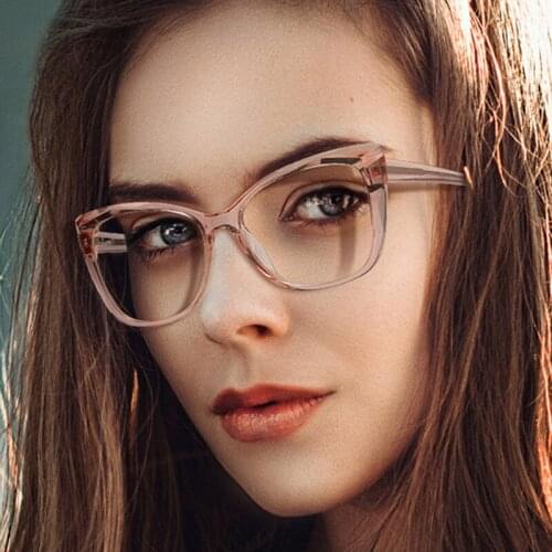 LNFCXI Retro TR90 Cat Eye Women Optical Eyeglasses Frame Clear Anti Blue Light Lens Spring Legs Men Glasses Frame
