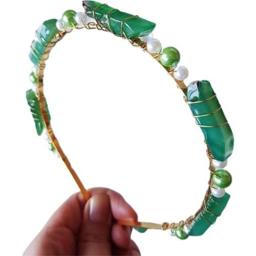 Natural Stone Raw Quartz Crystal Headband Pearl Beading Crown Hair Hoop Bohemian Wedding Party Jewelry Hair Accessories C1FE