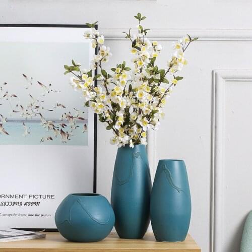 Simple Blue Frosted Stoneware Dry Vase Ceramic Jar Soft Decoration Living Room Flower Arrangement Ceramic Flower
