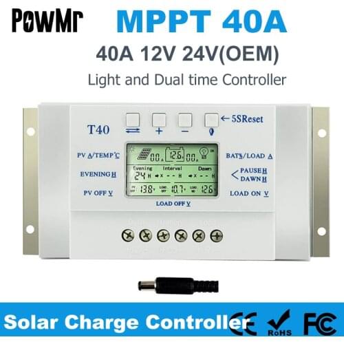 40A MPPT 12V/24V Solar Cell Battery Charger Regulator Charge Controllers LCD Display Home Solar Panel PV Regulator Wholesales