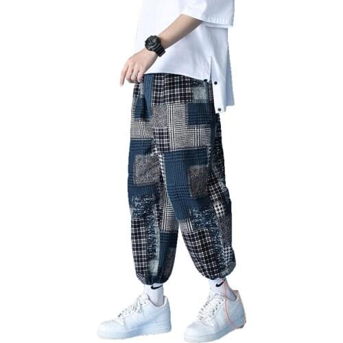 Streetwear Men Hip Hop Plaid Harem Pants Fashions Joggers Casual Ribbons Sweatpants