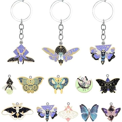 TAFREE Butterfly Moth Keychain Epoxy Keychain Backpack School Bag Handbag Resin Pendant Jewelry