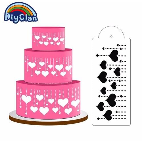 Hanging Love Heart Shape Wedding Cake Border Stencil Valentines Day Cake Powder Stencil For Decor Template Tools P0007