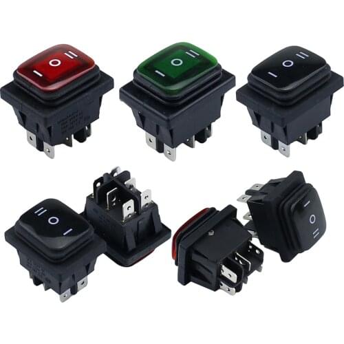 KCD4 Heavy Duty 16A 250VAC Waterproof Rocker Switch 6pin DPDT ON OFF ON Red Green LED Light Rocker Switch